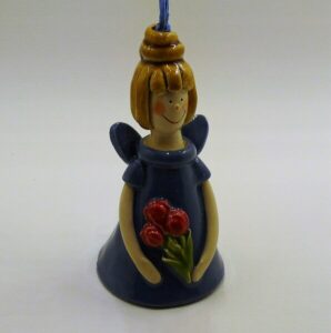 Figurka Ceramiczna Dzwonek Anioł Niebieski Dziewczyna z Kwiatami Prezent