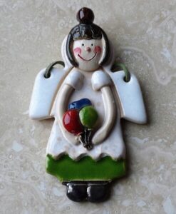Figurka Ceramiczna Anioł Biały Dziewczyna z Balonikami Prezent rzeźba 11 cm