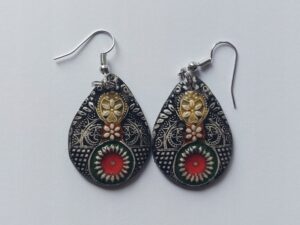 Kolczyki ceramika unikat Mandala Słowiańska Szara prezent