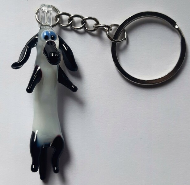 Brelok Figurka szklana Jamnik Biały Pies FS średni