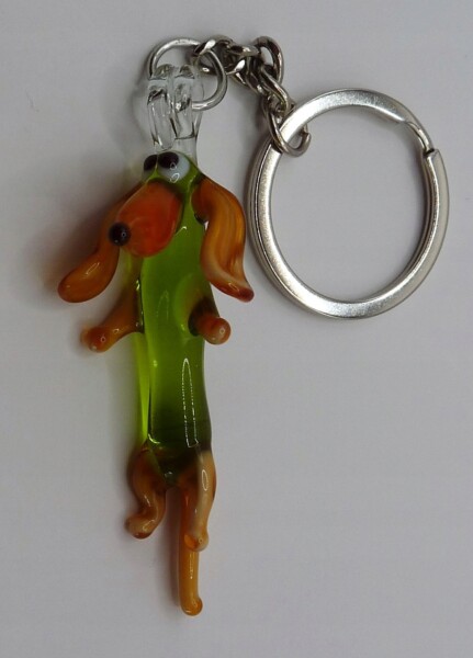 Brelok Figurka szklana Pies Jamnik Zielony Piesek Prezent FS średnia