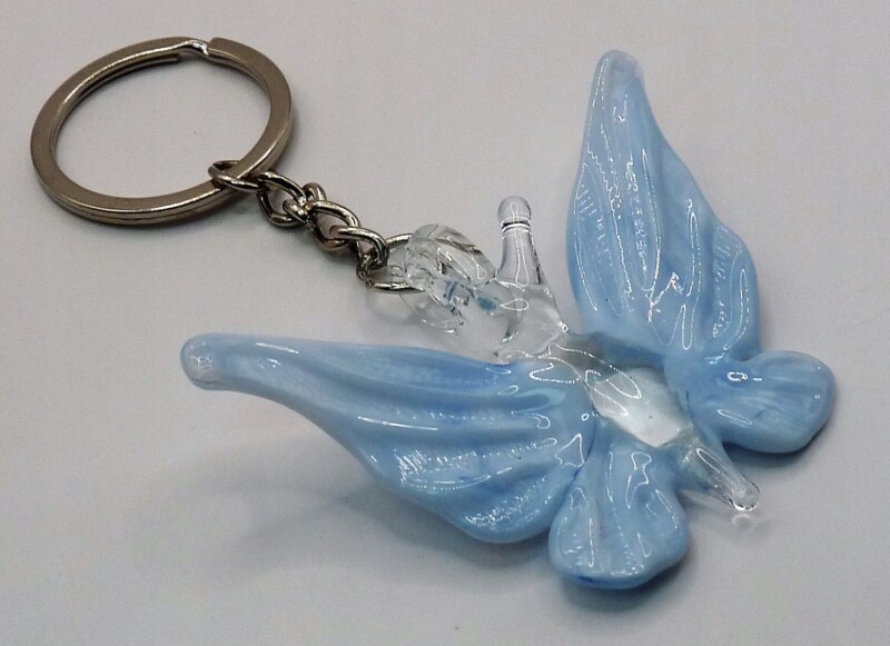 Brelok Figurka szklana piękny Motyl Błękitny Biały Prezent FS średnia