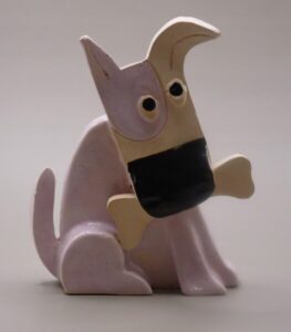 Figurka Ceramiczna Pies Różowy z kością Prezent zwierzak szkliwiona 13 cm