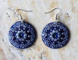 Kolczyki ceramika unikat Mandala Słowiańska Niebieska prezent
