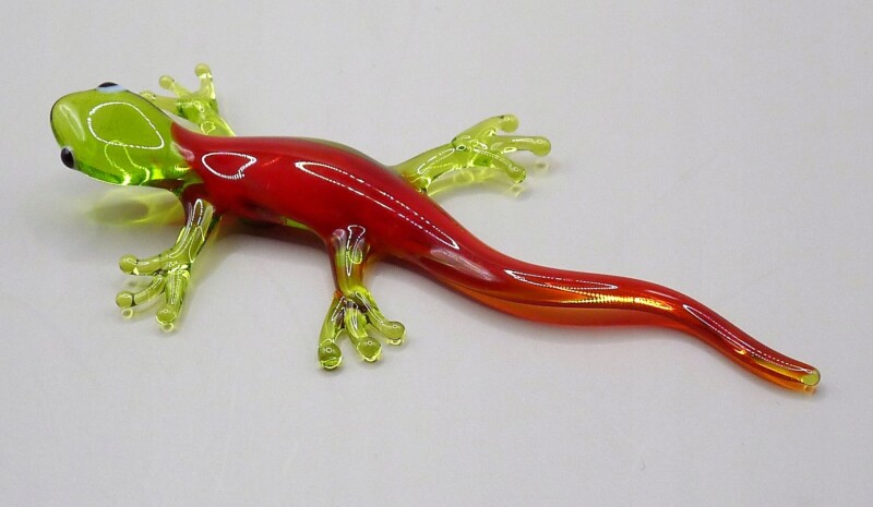 Figurka szklana Magnes Jaszczurka Zielona Czerwona Prezent FS średnia