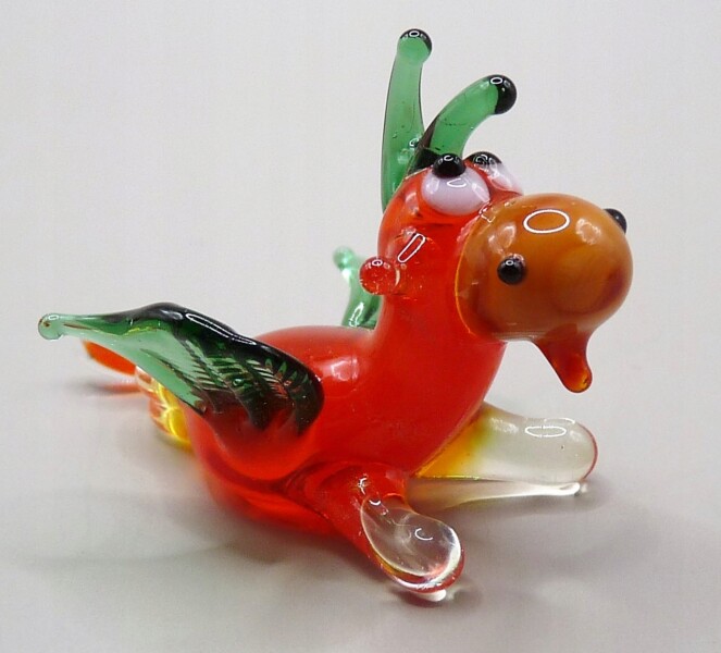 Figurka szklana Smok Czerwony Zielony leżący piękny Prezent FS średnia