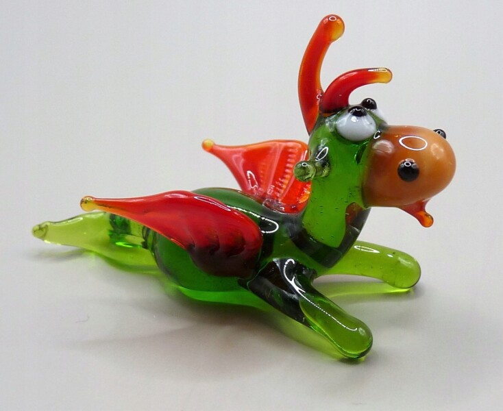 Figurka szklana Smok Zielony leżący piękny Prezent FS średnia