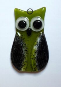Figurka szklana Ptak wiszący Ptaszek Sowa Zielona Prezent FD 8,5cm
