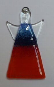 Figurka szklana Anioł wiszący Aniołek Czerwony Niebieski Prezent FD 8,5cm
